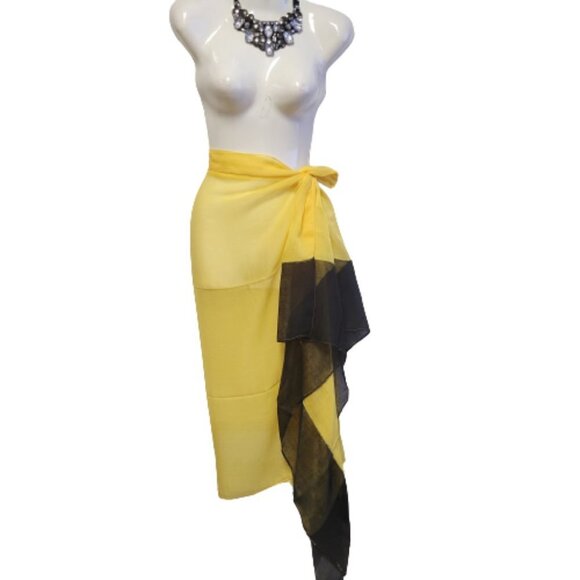 Yellow and Black Pareo or Sarong Beach Cover Up Large Wide Sheer Scarf - NEW - Picture 6 of 8